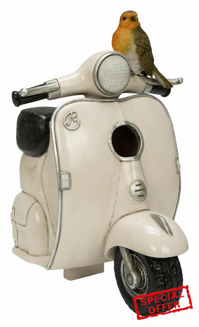 Retro Scooter Robin Birdhouse – Vintage Garden Nest Box | Indoor & Outdoor Wildlife Déco