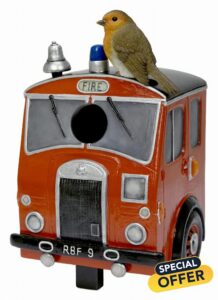 Vivid Arts Fire Engine Robin Birdhouse – Novelty Garden Nesting Box | Indoor & Outdoor Déco