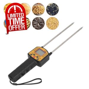 Digital Grain Moisture Meter Professional Grain Humidity Tester Water Content Analyzer with LCD Display Voice Prompt for Rice Wheat Corn Barley Soybeans Farmers
