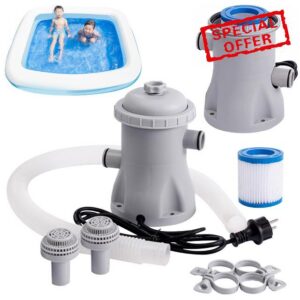 Swimming Pool Filter Pump 330 Gallon Water Pump Pool Cleaner Circulating Filter Pump Electric Pump System for Above Ground Inflatable with Hoses(UK Plug)