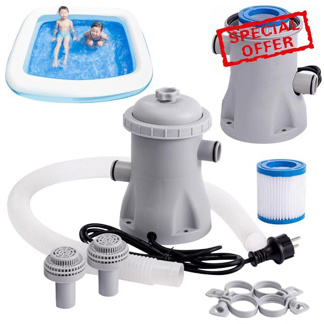 Swimming Pool Filter Pump 330 Gallon Water Pump Pool Cleaner Circulating Filter Pump Electric Pump System for Above Ground Inflatable with Hoses(UK Plug)