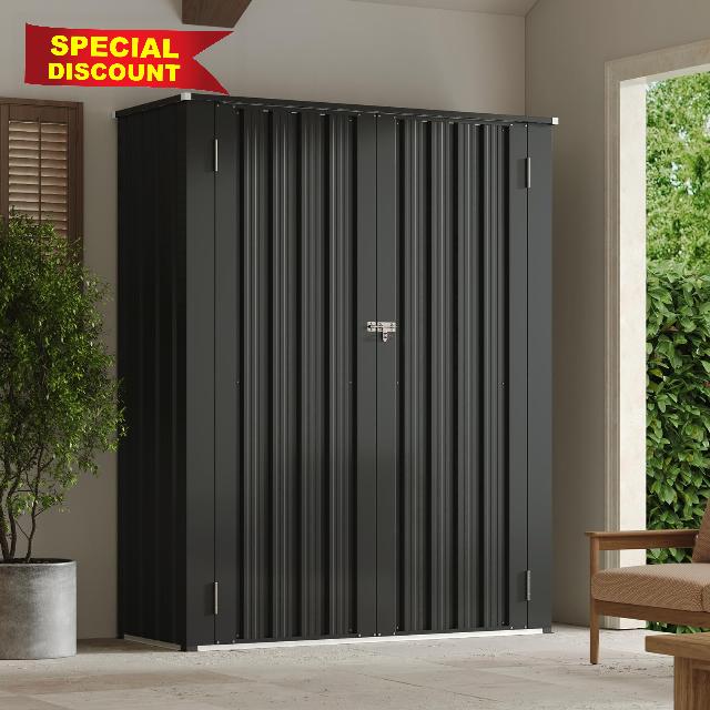 Aoxun 5×1.5ft Vertical Shed Outdoor Storage Cabinet Outdoor & Indoor Use Metal Vertical Shed with 3 Layer Outdoor Waterproof Tall Cabinet 2 Adjustable Shelves for Garage