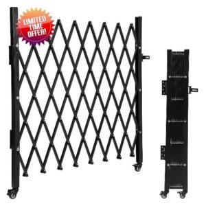 GarveeHome 1.9x1.3m Expandable Steel Scissor Security Barrier Gate w/Wheel                                                          4 Lockable 360° Castors Heavy-Duty Steel Construction Tool-Free Foldable Storage 2-in-1 Indoor/Outdoor Use