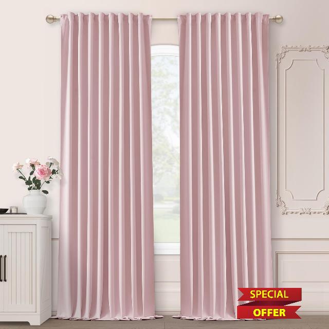 SHINELAND Pink Blackout Curtains 86 Inches Long 2 Panels Blackout for Nursery Baby Room
