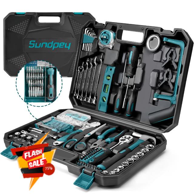 Sundpey 257-PCs Portable Complete Household Tool Kit for Home DIY with Case                                                          with Mechanic Tool Set & Wrench Kit & Precision Screwdriver Set & Hex Keys