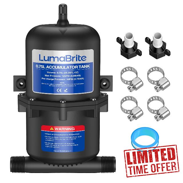 Accumulator Tank 0.75L 125 PSI Pre Pressure Accumulator Tank Boat Tank for RV Caravan Motorhome Water Pump Control Internal Bladder for Boat Yacht Marine RV Van Campe