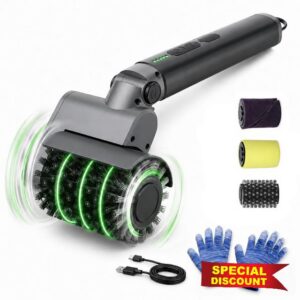 Electric BBQ Grill Brush Cordless Rotary Barbecue Cleaner Adjustable Head                                                          3 in 1 Electric Grill Cleaner Brush Set 3 Speed Steel Wire and Scouring Heads Splash Guard Adjustable Angle Gloves Included