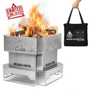 ONETIGRIS CAMPING NESTFIRE 11.8 Inch Portable Fire Pit With Grill Grate and Storage Bag | BBQ