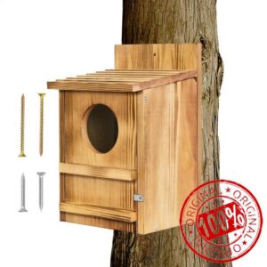 Owl Houses for Outdoors 14.5 X 9 Inch Waterproof Wildlife Habitat with Bird                                                          Wooden Bird Nest Box with Mounting Screws for Backyard