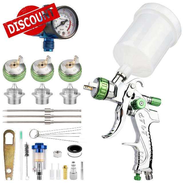 LVLP Automotive Air Spray Gun Kit with1.3/1.7/2.0mm Nozzle for Car Painting | Car Paint Gun Sprayer with Air Regulator LVLP Automotive Paint Gun for DIYers