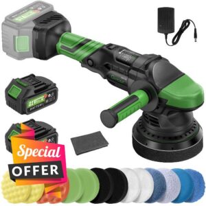 Ginour Brushless Dual Action Car Polisher with 2×21V 3.0Ah Batteries | 6 Variable Speeds 2000-6400 OPM