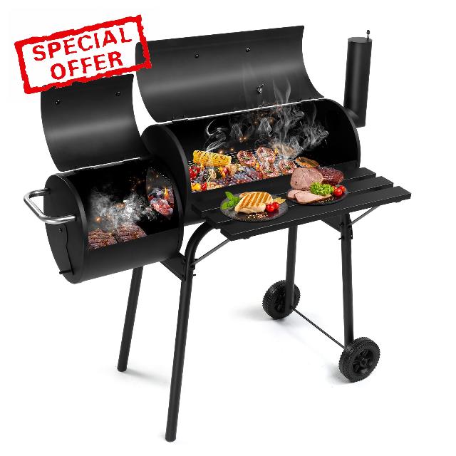 ROVSON Barrel Charcoal Grill with Offset Smoker Combo
