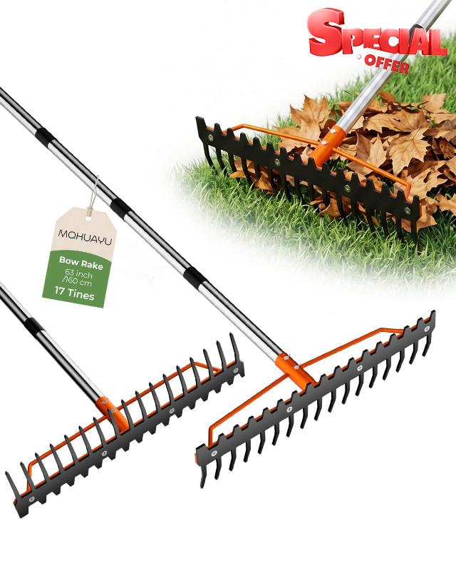 160cm Bow Rake with 17 Stainless Steel Tines