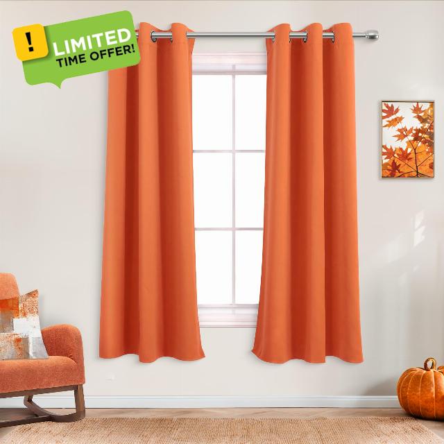Mrs.Naturall Orange Blackout Curtains 63 Inch Length