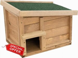 Hedgehog House & Feeding Station Wooden Outdoor Shelter                                                          Predator-Resistant