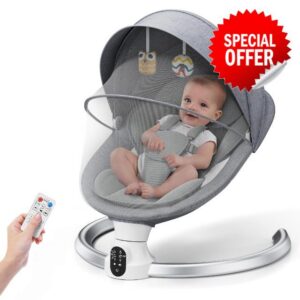 Baby Swing from Birth with App & Remote Control                                                          App Remote & Panel Control Anti-Sun & Mosquito 5 Angles; 3 Timers Washable Sea