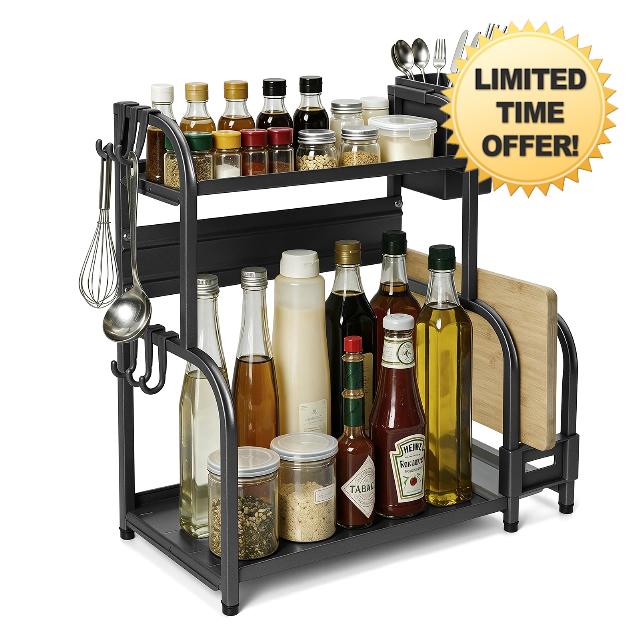 Lubardy Spice Rack 2 Tier Kitchen Countertop Organizer Metal Storage Shelf                                                          Coffee Station Organizer with Non-Slip Feet