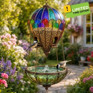 Stained Glass Hot Air Balloon Bird Feeder Fountain