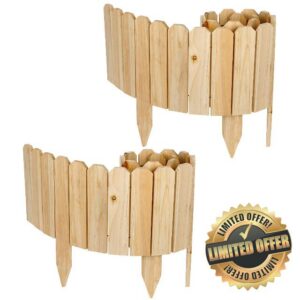 2 Pack Wooden Garden Fence 120 x 25 cm Flexible Edging Border | Decorative Lawn Edging for Flower Beds