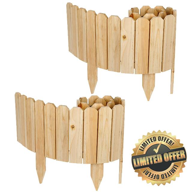 2 Pack Wooden Garden Fence 120 x 25 cm Flexible Edging Border | Decorative Lawn Edging for Flower Beds