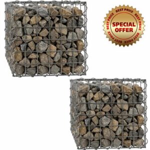 Woodside Gabion Basket Garden Mesh Wire Cage Pack of 2 30 x 30 x 30cm Heavy Duty Galvanised Steel Stone Baskets for Garden Walls