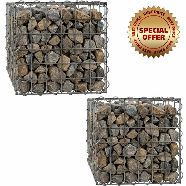 Woodside Gabion Basket Garden Mesh Wire Cage Pack of 2 30 x 30 x 30cm Heavy Duty Galvanised Steel Stone Baskets for Garden Walls