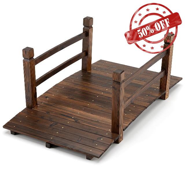 COSTWAY 1.25M Wooden Garden Bridge