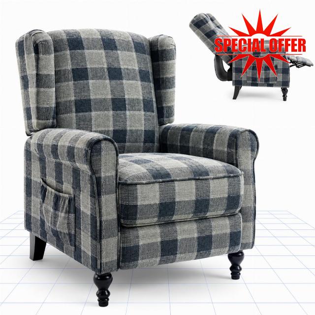 FLEXISPOT Recliner Chair Armchair Adjustable Single Chair Sofa for Relaxing Accent Chair Pushback for Living Room Bedroom Wing Back Reclining | Grey
