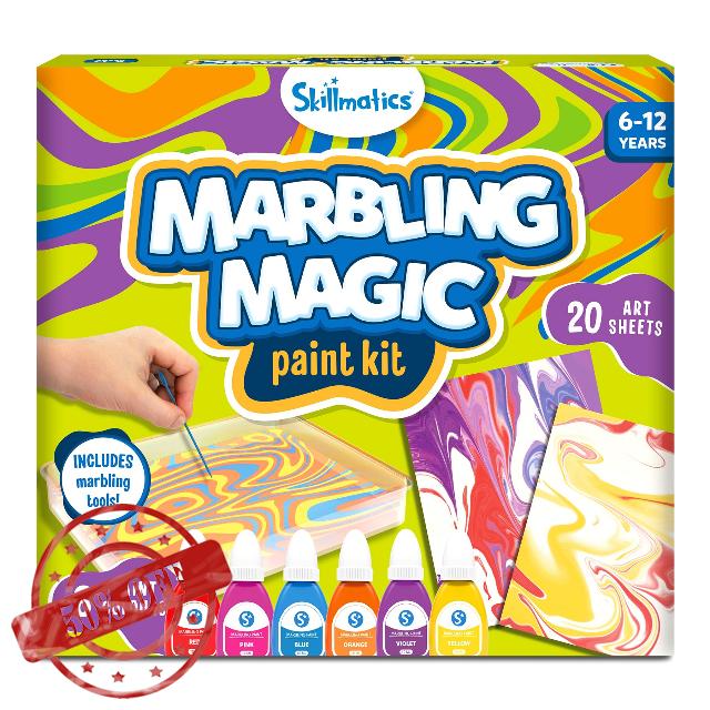 Skillmatics Marbling Magic Paint Kit for Kids – DIY Art & Craft Activity                                                          Water Marbling Kit