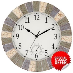 UMEXUS Outdoor Clocks for Patio Waterproof with Thermometer Combo