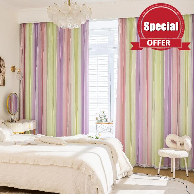 XiDi Pink Yellow Purple Blackout Curtains for Girls Bedroom 2 Panels Blackout Rainbow Curtain with Sheer Overlay Unicorn Wall Decals Drapes for Kids Nursery Room Grommet 52 Inches Wide 96 Inches Long