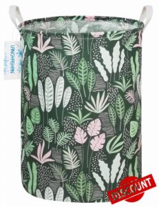 Laundry Basket Canvas Fabric Collapsible Organizer Basket for Storage Bin Toy Bins Gift Baskets Bedroom Clothes Children Nursery Hamper (Round Leaf)