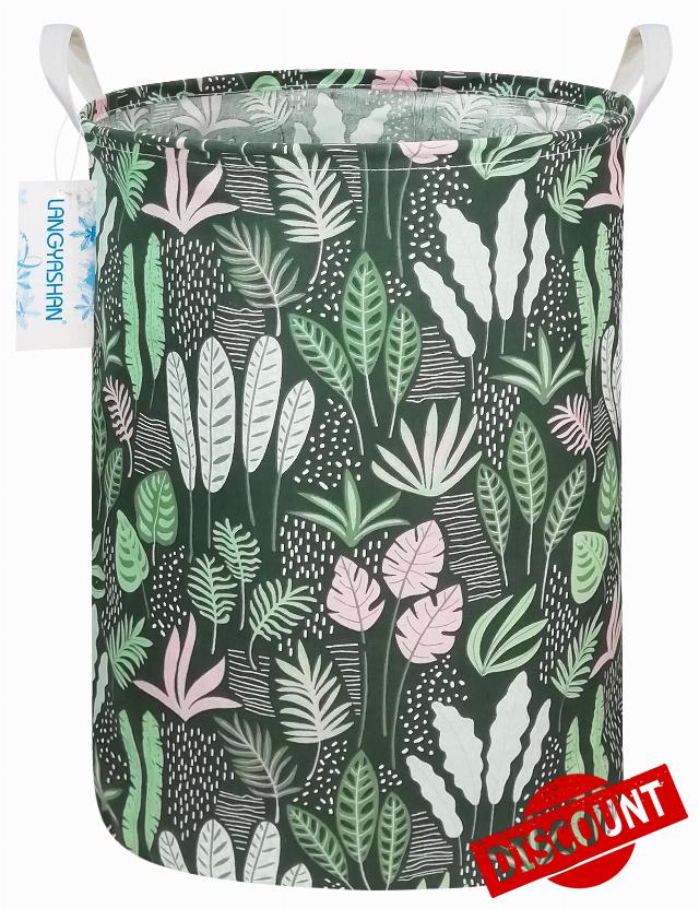 Laundry Basket Canvas Fabric Collapsible Organizer Basket for Storage Bin Toy Bins Gift Baskets Bedroom Clothes Children Nursery Hamper (Round Leaf)