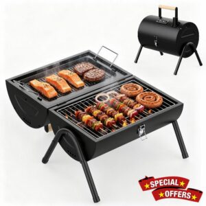 KEYO Portable Charcoal BBQ Smoker Grill with Double - Sided Cooking Zone | 236 Sq In