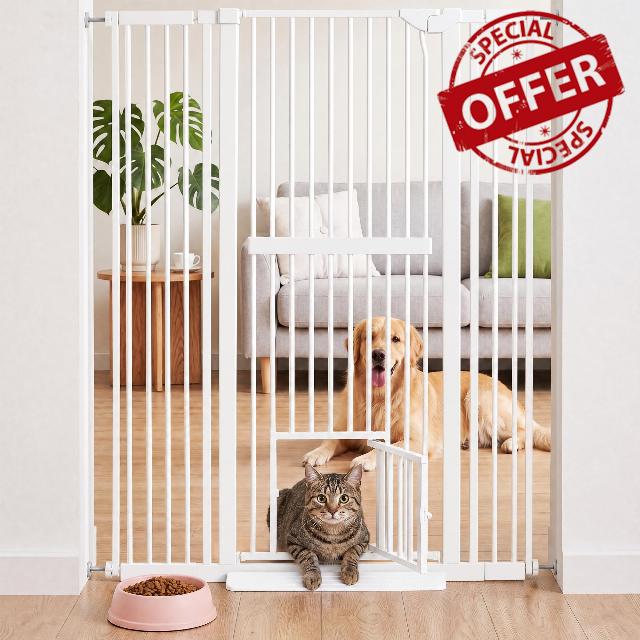 150cm Extra Tall Pet Gate with Small Cat Door