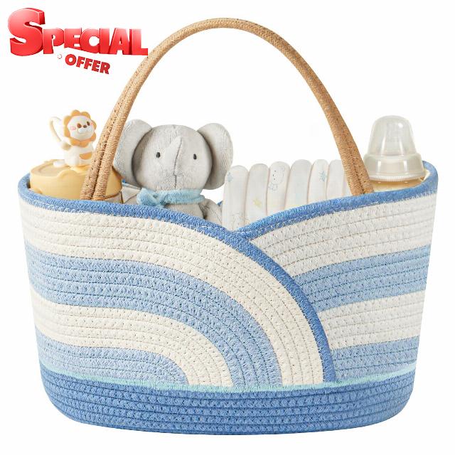 BG-BABYGO Nappy Caddy Organiser Cotton Rope Baby Diaper Caddy for Nappy Station Stylish Storage Basket for Newborn Essentials Baby Shower Gifts for Girl or Boy