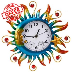 Sun and Moon Outdoor Clocks for Patio Waterproof