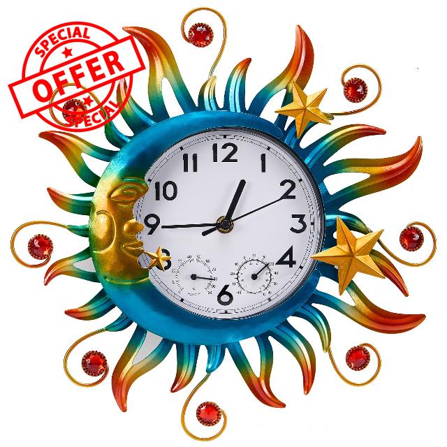 Sun and Moon Outdoor Clocks for Patio Waterproof