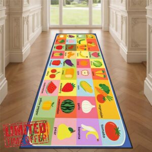 Kids Fruit Vegetable Runner Rug for Entryway | Alphabet Word Carpet Runner 60x150cm
