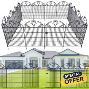 The Fellie 10 Pack Metal Garden Fence Panels with Gate 101 cm High