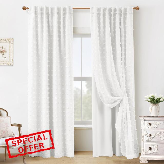 White Blackout Pleated Ruffle Curtains for Bedroom with Design