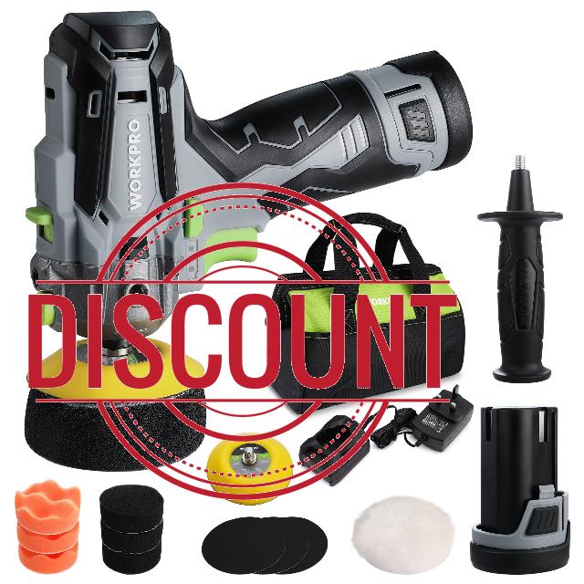WORKPRO 12 V Cordless Mini Buffer Polisher Kit with 2 Li-ion Batteries | Variable Speed