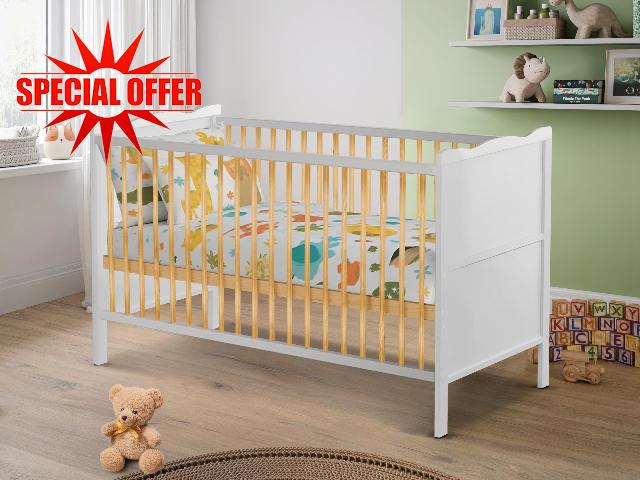White Solid Wood Convertible Newborn Baby Cot Bed Nursery Toddle140 x 70 cm | 3 level mattress base