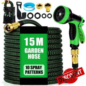 Expandable Garden Hose 50ft Flexible Water Pipe 3/4" & 1/2" Connectors                                                          10-function spray nozzle