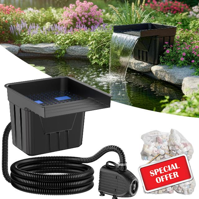POPOSOAP Pond Waterfall with Filter Kit for Outdoor Garden Pond