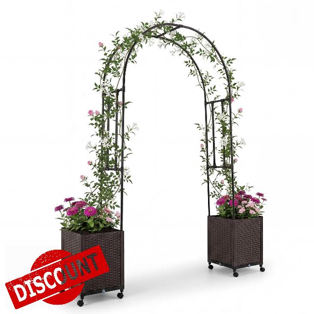 TANGZON Metal Garden Arbor with 2 Planters