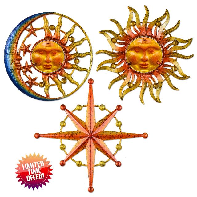 Sun Moon Star Metal Wall Art