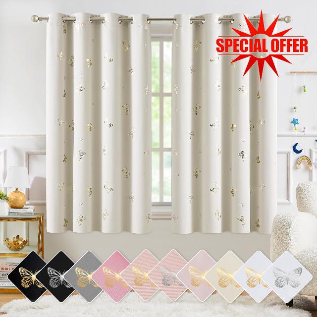 Jubilantex Butterfly Blackout Curtains 54" Long for Kids Bedroom