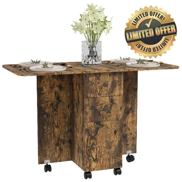 HOMCOM 60-120 cm Folding Dining Table for 4-6 on Wheels