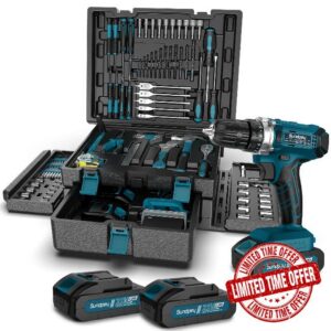 Sundpey 255-Piece Portable Home & Car Tool Kit Set with 21V Cordless Drill                                                          with Drawer Storage Case